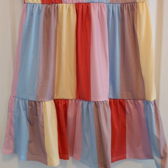 085. Red Multicolor Striped Color Block Tiered Mini Dress  Size S - Picture 14 of 14